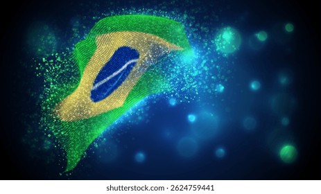 Brasil, bandeira vetorial 3d com iluminação e clarões