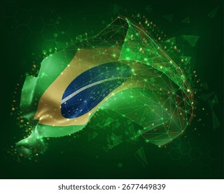 Brasilien, Vektor 3D-Flagge auf grünem Hintergrund