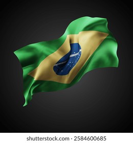 Brazil, vector 3d flag with waves on a black background