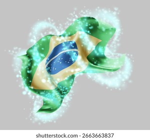 Brasil, vetor bandeira 3d em turbilhão de radiância mágica