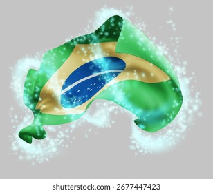 Brasilien, Vektor 3D-Flagge im Wirbelwind von magischer Ausstrahlung