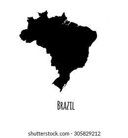 Brazil vector black outline map with caption on white background. Can be used as element of your infographics or presentation