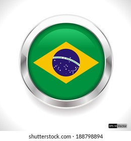 Brazil vector flag glossy button, brazil flag badge - vector eps10