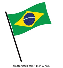 Brazil vector flag template. Waving flag Brazil of on a metallic pole, isolated on a white background,Brazil flag toothpick on white background.
