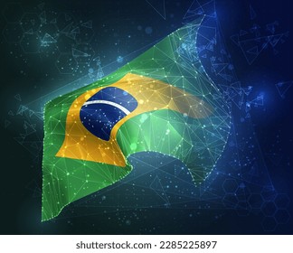 Brasil, bandera vectorial, objeto 3D virtual abstracto de polígonos triangulares sobre fondo azul