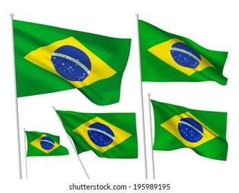 Brazil vector flags set. 5 wavy 3D cloth pennants fluttering on the wind. EPS 8 created using gradient meshes isolated on white background. Five fabric flagstaff design elements from world collection