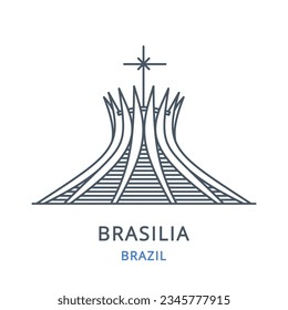 Brasília, Brasilien. Vektorgrafik von Brasilia im Land Brasilien. Lineare Ikone des berühmten, modernen Stadtbildes. Stadtlandschaftsbild-Symbol mit Stadtbild auf weißem Hintergrund.