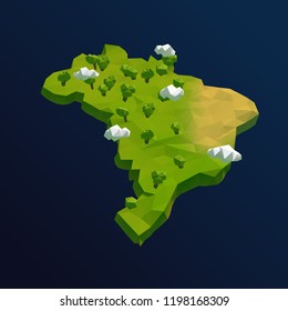 Brasilien Vector Low Poly 3D Cartoon Karte