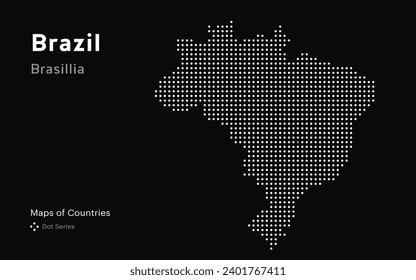 Brazil vector Map with a capital of Brasilia  Shown in a Dot Pattern World Countries vector maps. Microchip Series