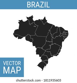 Brazil vector map with country name, black on white background.