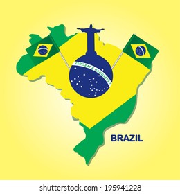 Brazil Vector: A Brazil Map having 2 Brazil Flags with Cristo Redentor