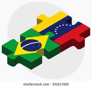 Brazil and Venezuela Flags in puzzle isolated on white background