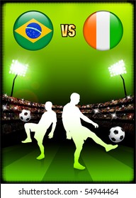 Brazil versus Ivory Coast on Stadium Event Background Original Illustration