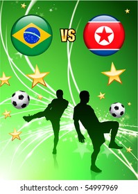 Brazil versus North Korea on Abstract Green Stars Background Original Illustration