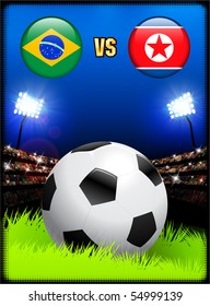 Brazil versus North Korea on Soccer Stadium Event Background Original Illustration