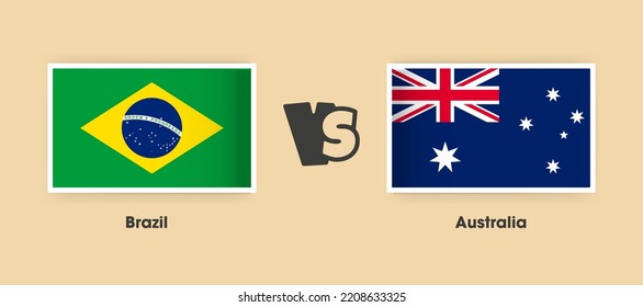 Banderas de Brasil vs Australia colocadas lado a lado. Banderas nacionales creativas y elegantes de Brasil vs Australia con antecedentes