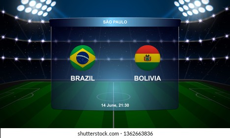 Brazil vs Bolivia football scoreboard broadcast graphic soccer template