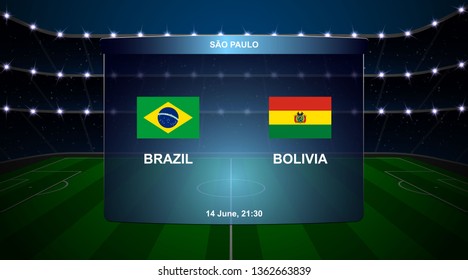 Brazil vs Bolivia football scoreboard broadcast graphic soccer template