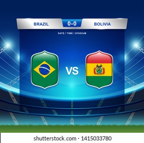 Modelo de clasificación de Brasil vs Bolivia para el partido de fútbol Sudamérica, el grupo A del torneo 2019 y la ilustración vectorial del campeonato de fútbol