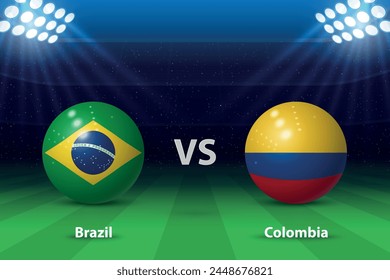 Brazil vs Colombia. America football tournament 2024, Soccer scoreboard broadcast graphic template