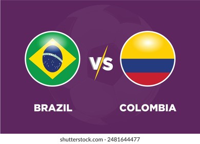 Brazil vs Colombia in Football Competition Rival flags of both teams with football shape.Isolate with purple color and Football.Editable EPS file. Bra VS Colo football match concept.