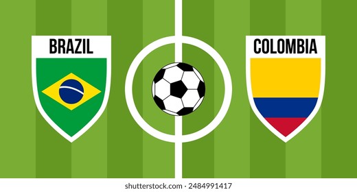 brazil vs colombia, teams shield shaped national flags