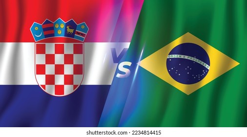 Brazil vs Croatia 3d style waving flag illustration banner background