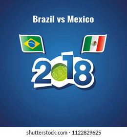 Brazil vs Mexico flags soccer blue background