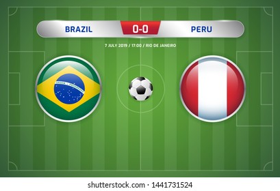 Brazil vs Peru scoreboard broadcast template for sport soccer south america's tournament 2019 round finals and football championship vector illustration