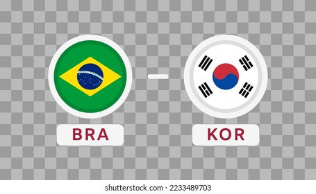 Elemento de diseño de partido Brasil vs Corea del Sur. Marcas Iconos aislados en un fondo transparente. Infografía De La Competencia Del Campeonato De Fútbol. Anuncio, Puntuación de juego, Plantilla de marcador. Vector