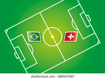 Brazil vs Switzerland flags vector green background