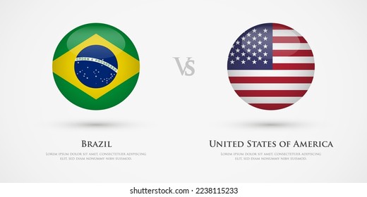 Brazil vs United States of America country flags template. The concept for game, competition, relations, friendship, cooperation, versus.