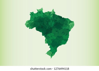 Brazil watercolor map vector illustration in green color on light background using paint brush on page