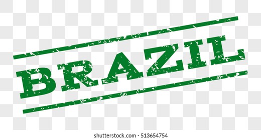 Brazil watermark stamp. Text tag between parallel lines with grunge design style. Rubber seal stamp with unclean texture. Vector green color ink imprint on a chess transparent background.