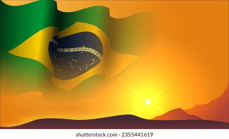 brazil waving flag background design concept with sunset view on the hill vector illustration suitable for state events poster design and template on social media post