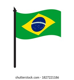 Brasil ondeando la bandera en el asta de bandera. ilustración vectorial de icono.