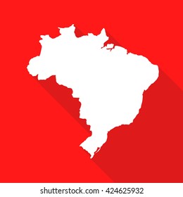 Brazil white map,border flat simple style with long shadow on red background