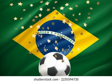 Brazil is the winner of the game. Soccer ball with golden prize and national flag. 3d vector illustration 
