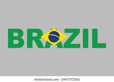 Brazil word with heart shape, Brazil flag over green background vector illustration, Brazilian flag vector, Brazilian national flag graphic
