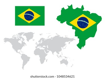 Brazil world globe Map and Flag country. Illustrator vector