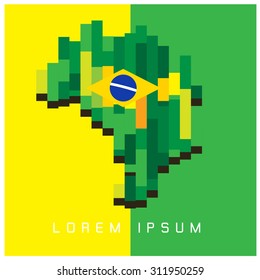 Brazil world map with a pixel diamond texture vector background