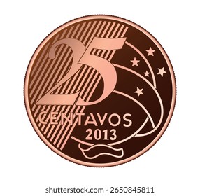 Moeda de "25 centavos de Real" brasileira. Vetor