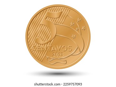 Brazilian "5 centavos de Real" coin, reverse on white background.