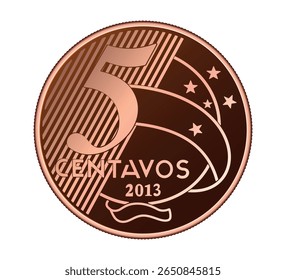 Moeda de "5 centavos de Real" brasileira. Vetor
