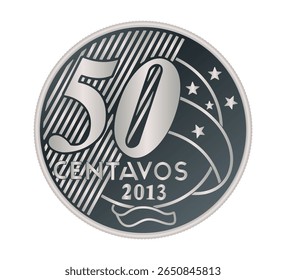 Moeda brasileira de "50 centavos de Real". Vetor