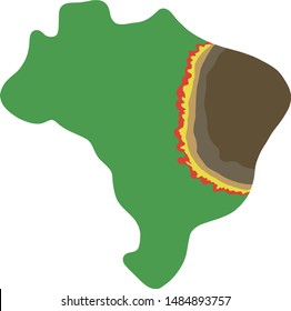 Brazilian Amazon Forest burning 
illegal  deforestation map illustration vector isolated