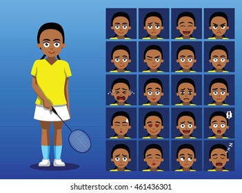 Brazilian Badminton Player Cartoon Emotion Faces Vector Illustration