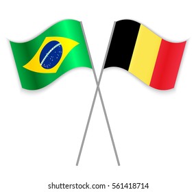 Brazilian and Belgian crossed flags. Brazil combined with Belgium isolated on white. Language learning, international business or travel concept.