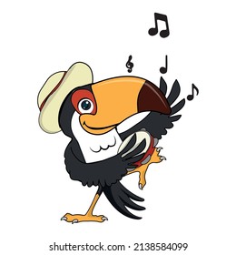 brazilian bird with tambourine dancing samba, Toucan illustration dancing, bird from brazil.