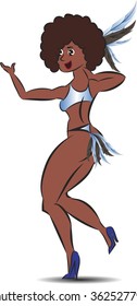 Brazilian black woman,, dancing samba on a white background.